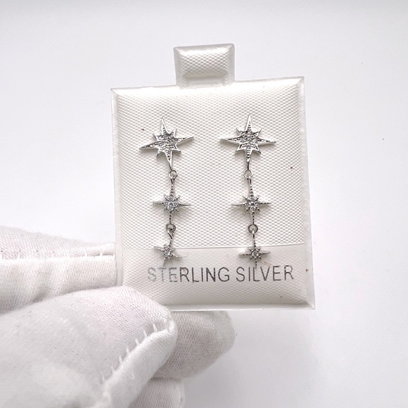 Sale $18 Firm! Sterling Silver rhodium plated Star Earrings - Picture 3 of 14